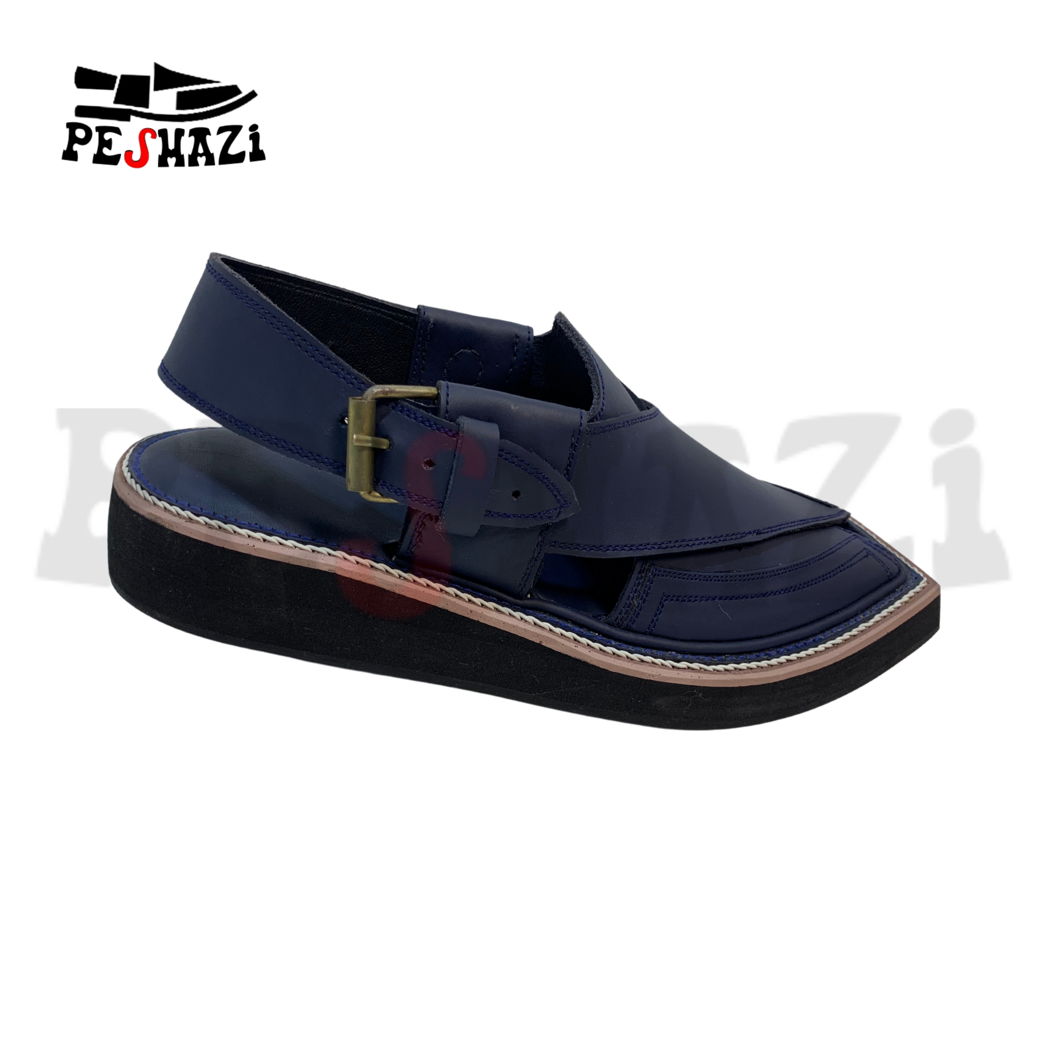 Royal Blue Kaptaan Chappal with Black Sole – The Icon of Grace & Comfort