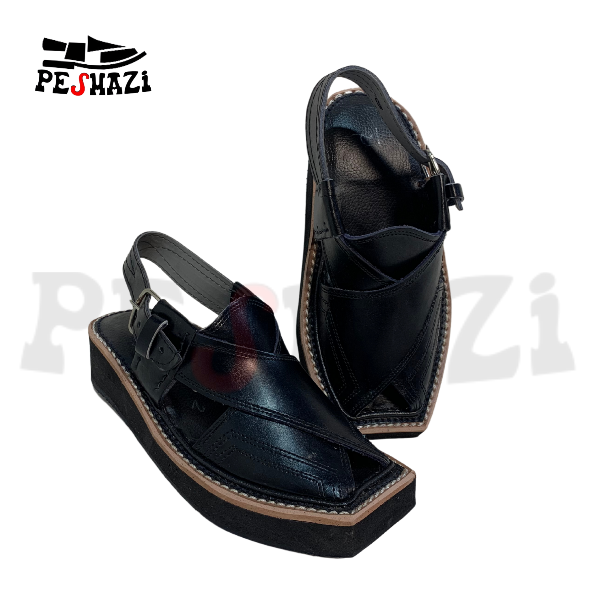 Kids Black Kaptaan Chappal – Traditional Design, Modern Comfort