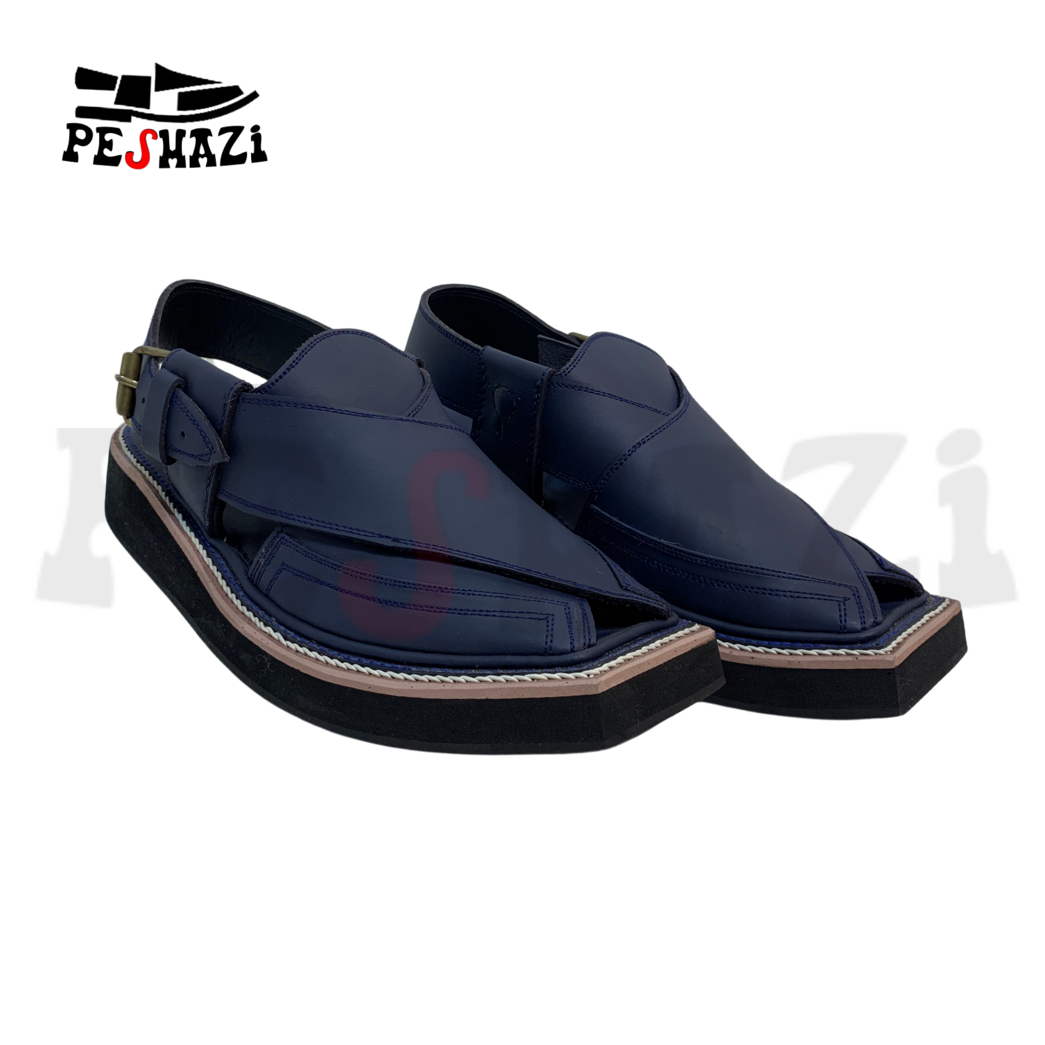 Royal Blue Kaptaan Chappal with Black Sole – The Icon of Grace & Comfort