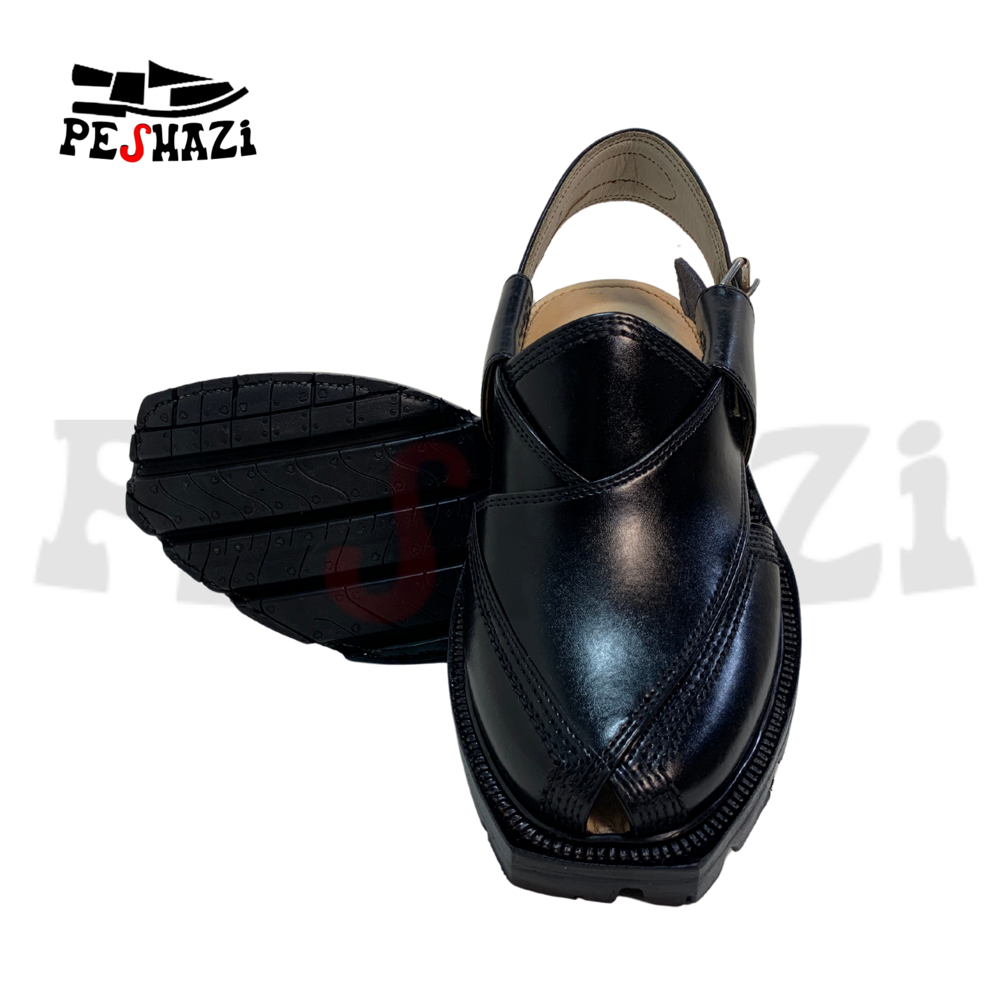 Premium Jet Black Norozi Chappal – Double Sole, Handmade in Quetta