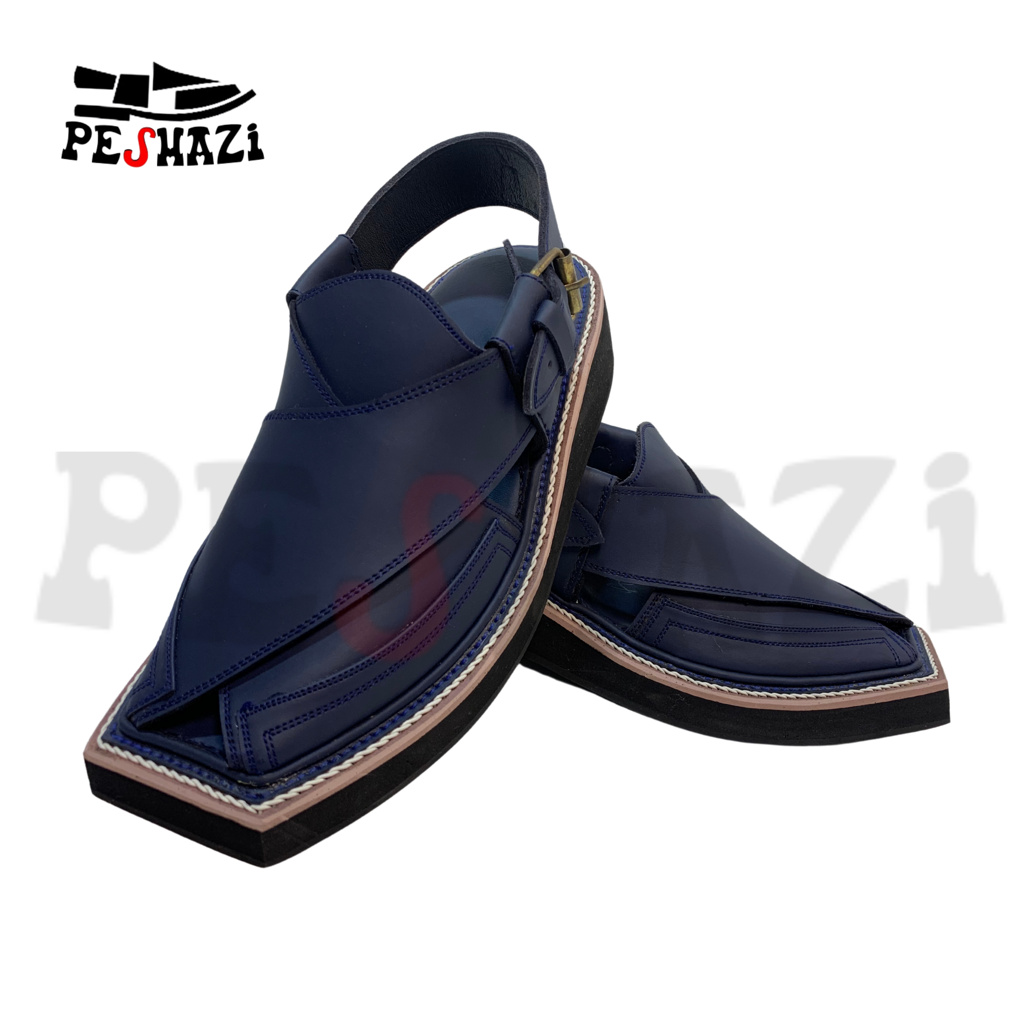 Royal Blue Kaptaan Chappal with Black Sole – The Icon of Grace & Comfort