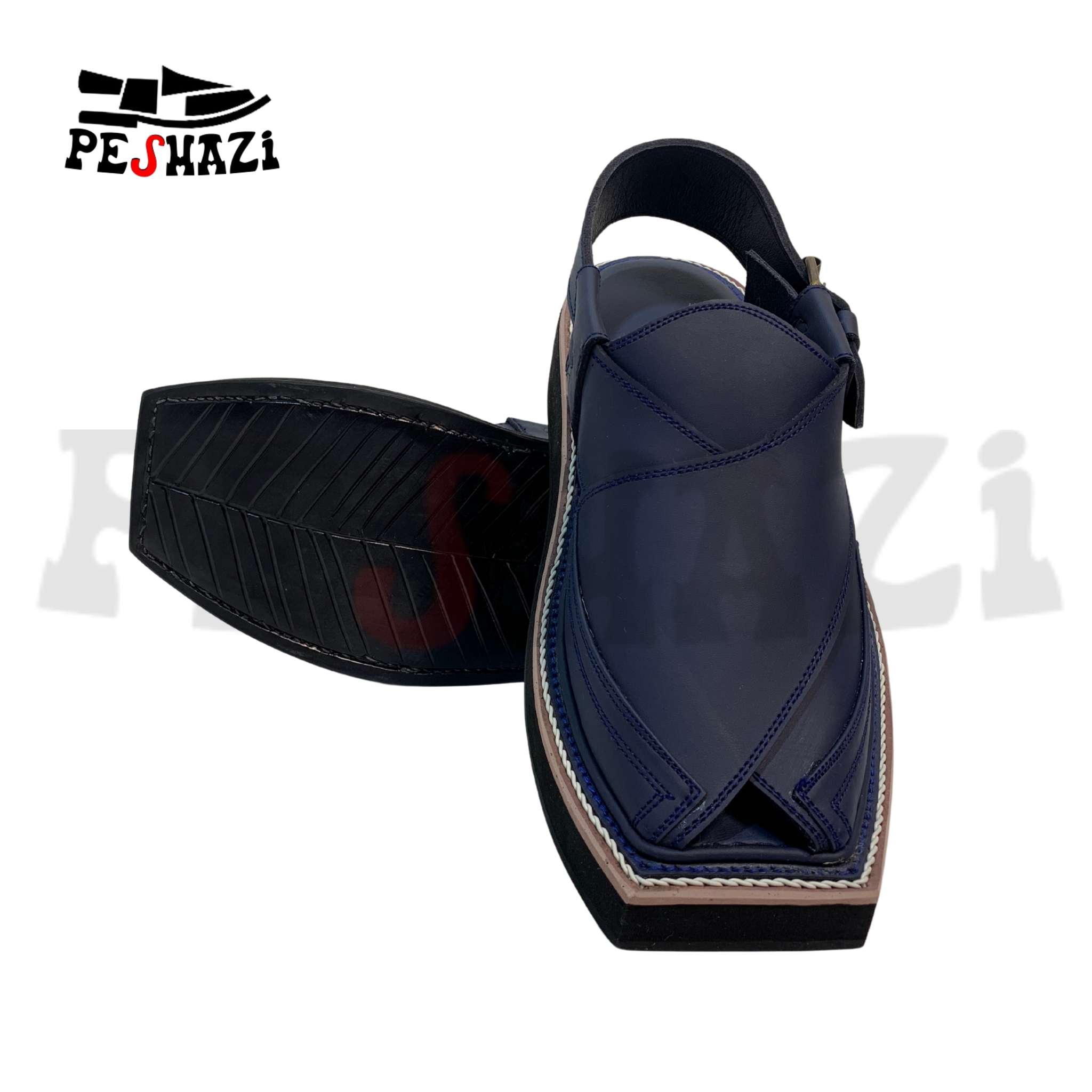 Royal Blue Kaptaan Chappal with Black Sole – The Icon of Grace & Comfort