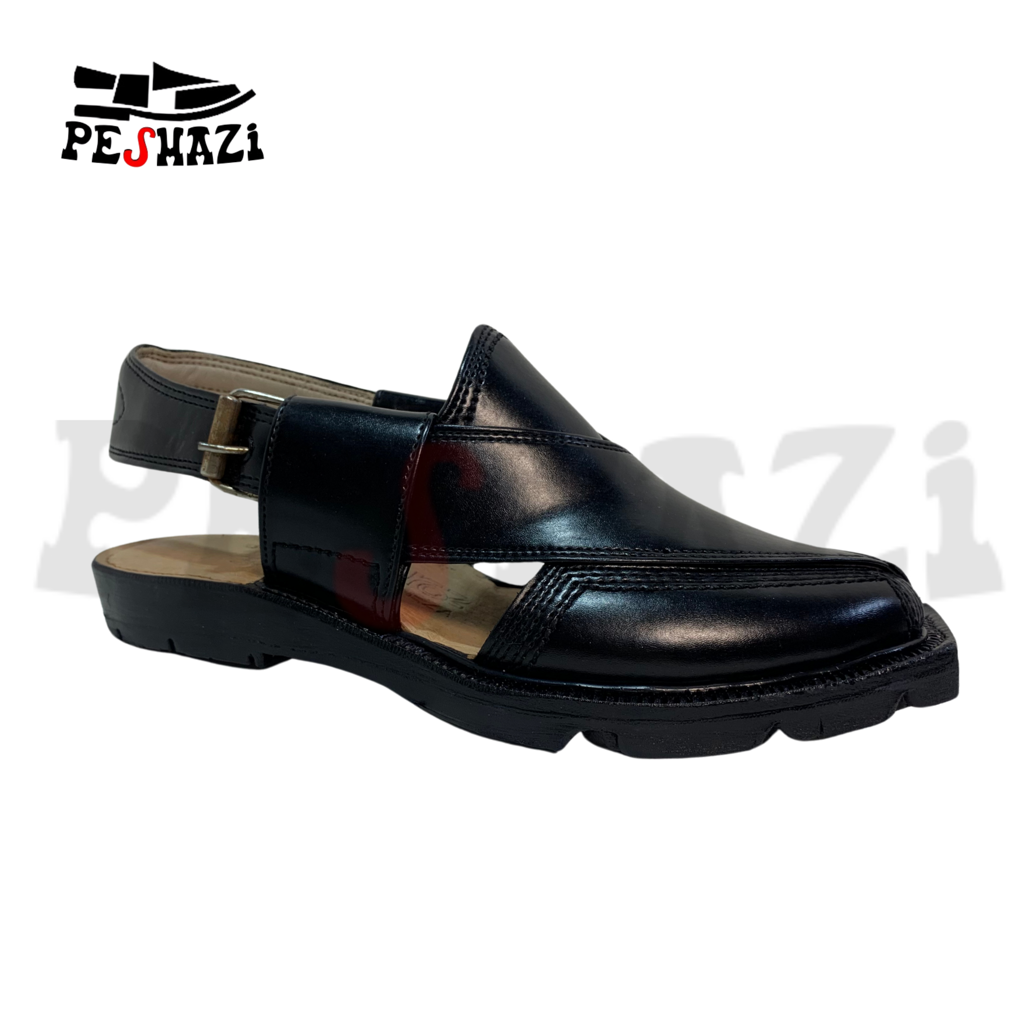 Premium Jet Black Norozi Chappal – Double Sole, Handmade in Quetta