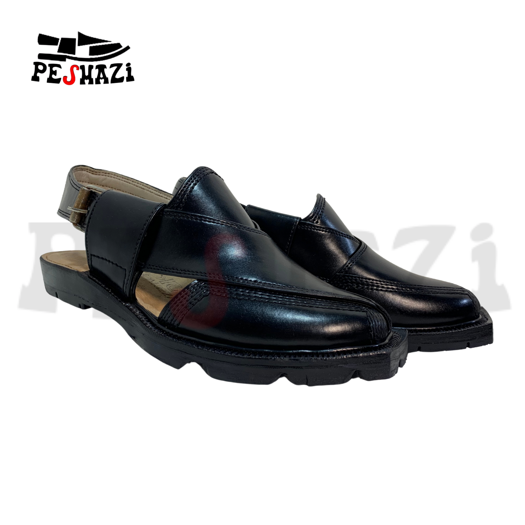 Premium Jet Black Norozi Chappal – Double Sole, Handmade in Quetta