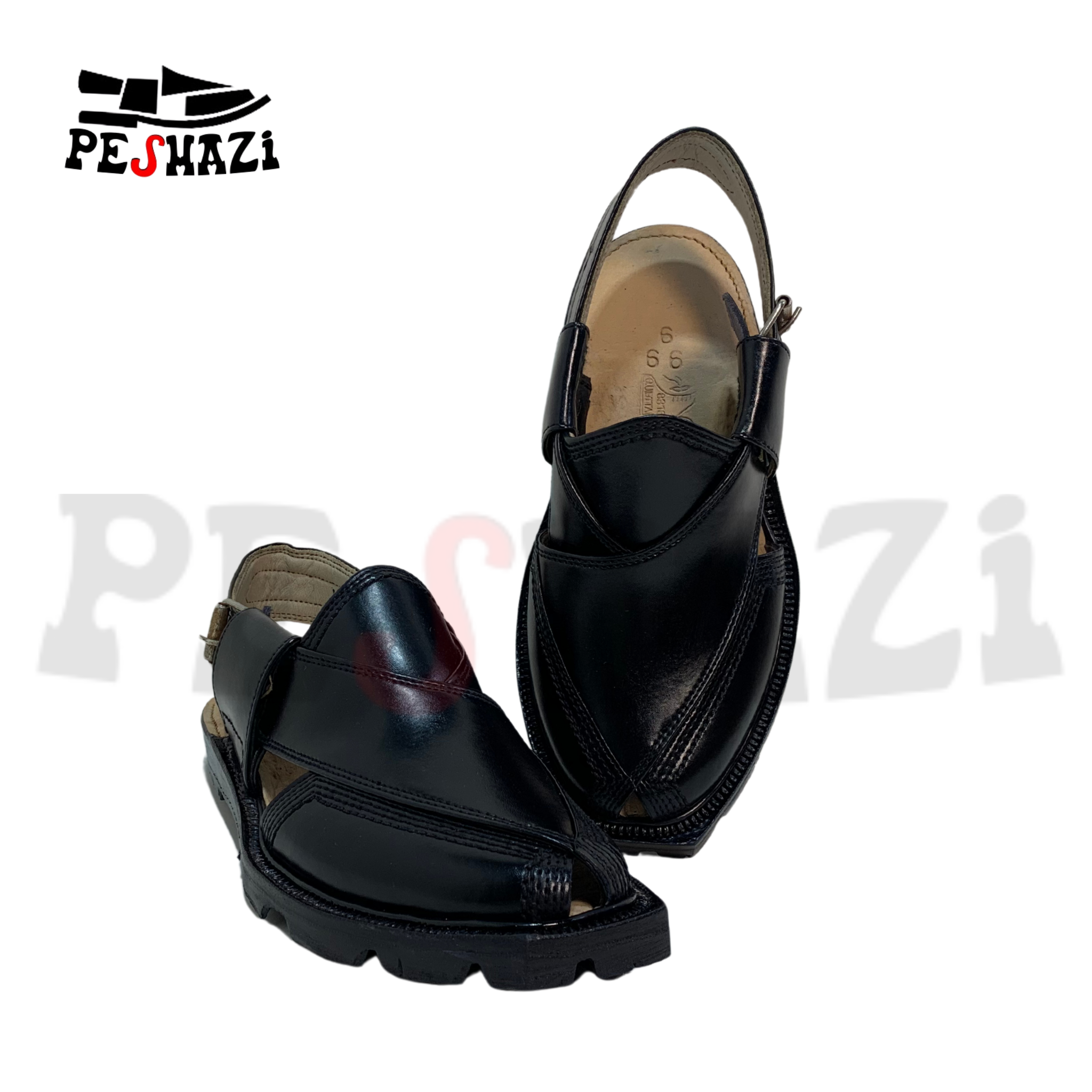 Premium Jet Black Norozi Chappal – Double Sole, Handmade in Quetta