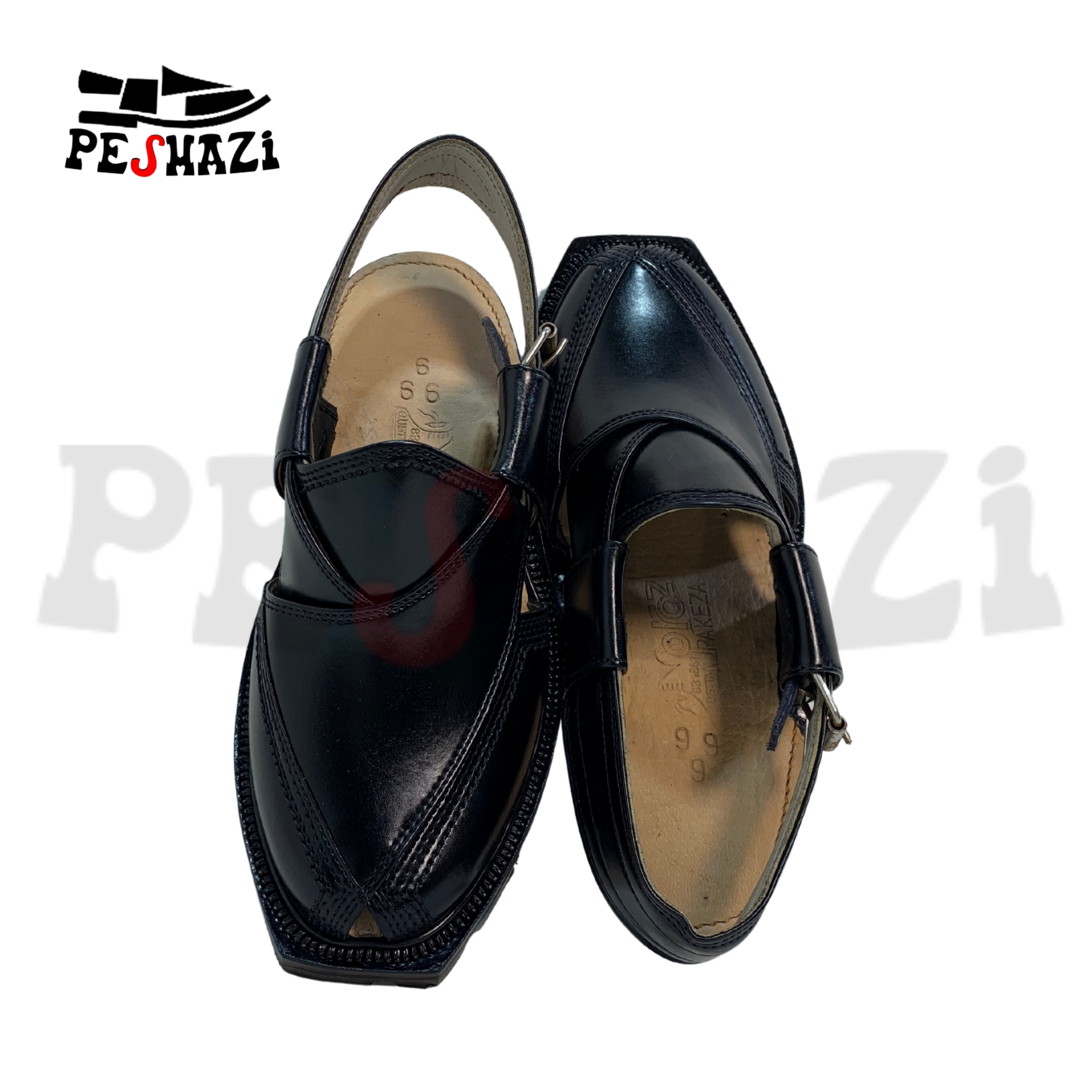 Premium Jet Black Norozi Chappal – Double Sole, Handmade in Quetta